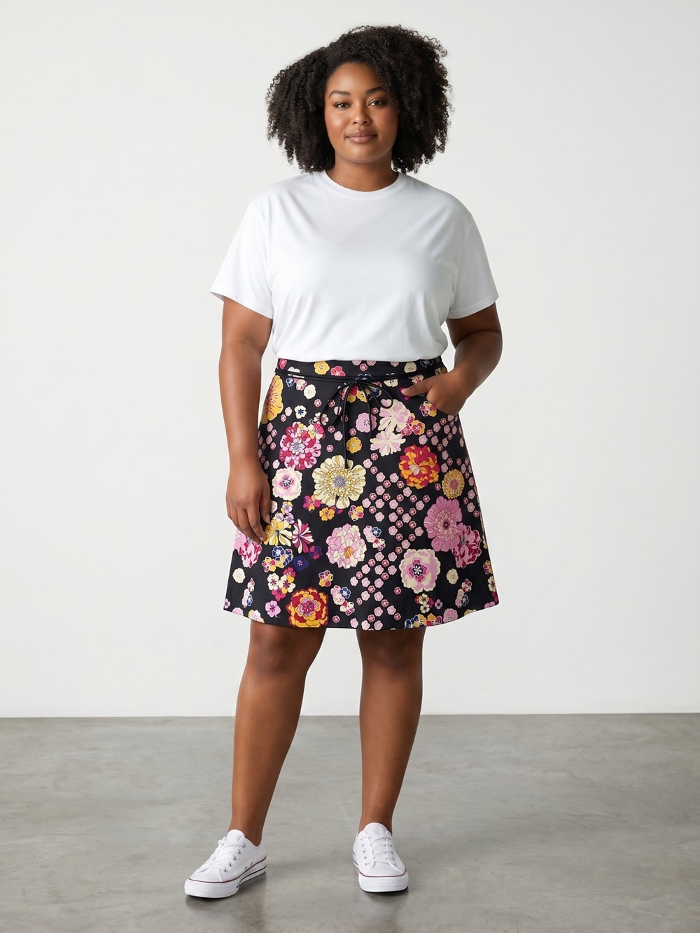 Uniform John Paul Floral A-Line Tie-Waist Cotton Skirt Size 16